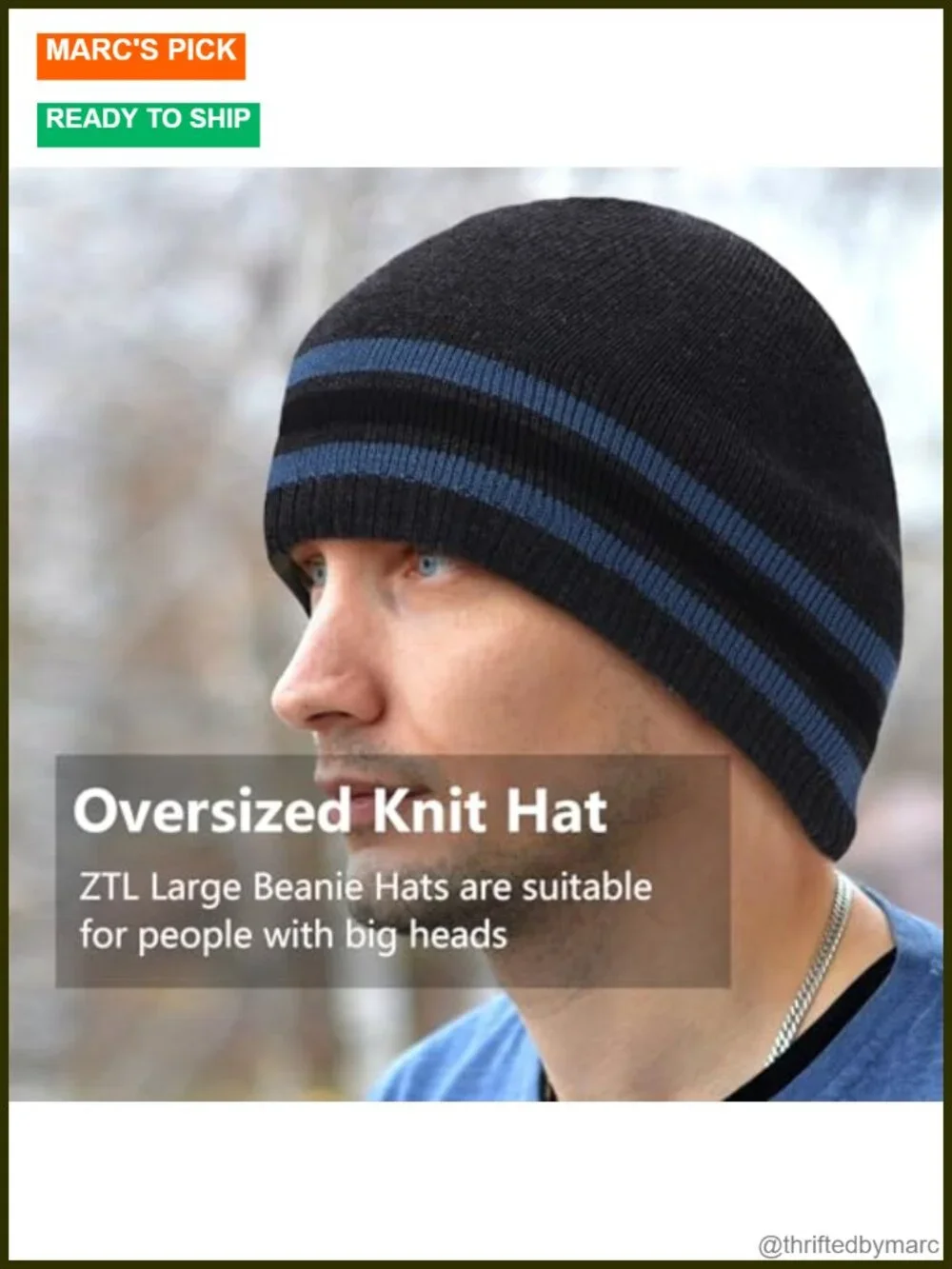 XXL Stretch Beanie Hat for Big Heads, Winter Knit Skull Cap
